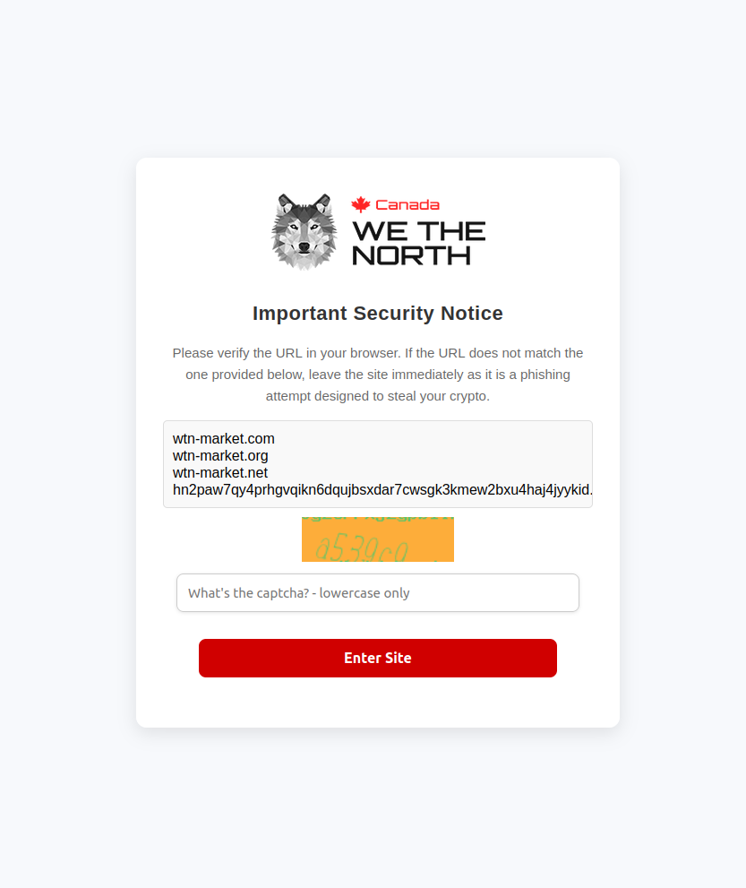 WeTheNorth marketplace CAPTCHA verification screen