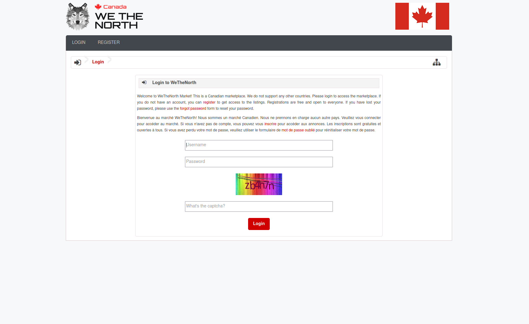 WeTheNorth login screen rendered through Tor Browser